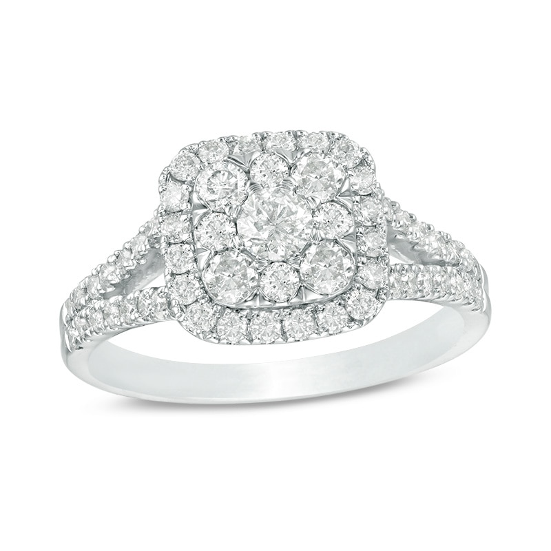Previously Owned - 1 CT. T.W. Composite Diamond Cushion Frame Engagement Ring in 10K White Gold