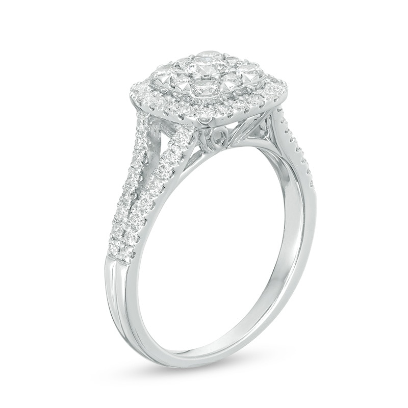 Previously Owned - 1 CT. T.W. Composite Diamond Cushion Frame Engagement Ring in 10K White Gold