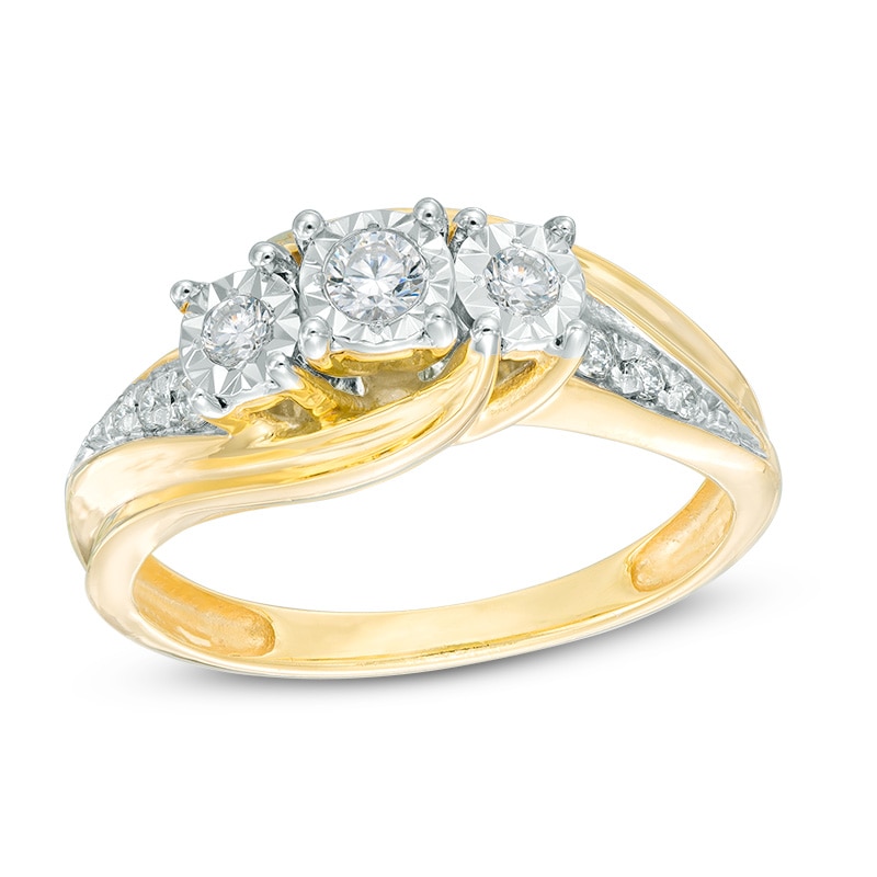 Main Image 1 of Previously Owned - 1/4 CT. T.W. Diamond Past Present Future® Bypass Engagement Ring in 10K Gold