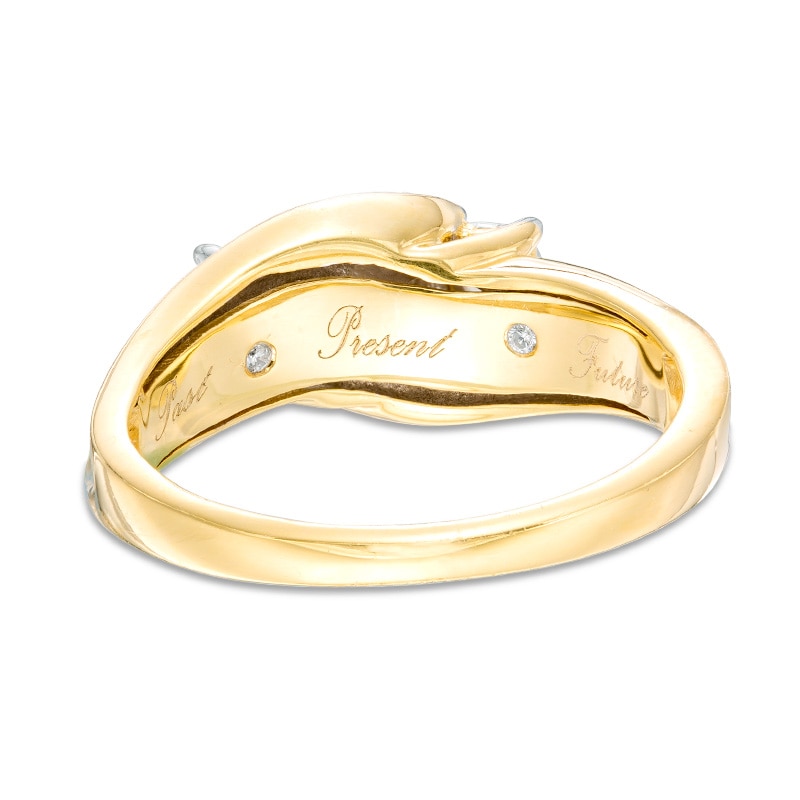 Main Image 4 of Previously Owned - 1/4 CT. T.W. Diamond Past Present Future® Bypass Engagement Ring in 10K Gold