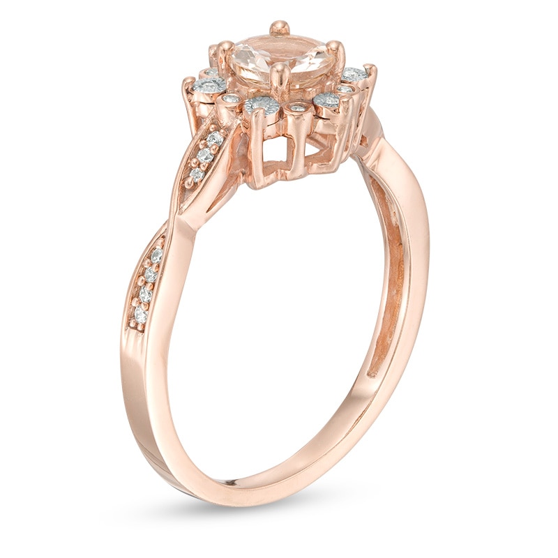 Main Image 2 of Previously Owned - 5.0mm Morganite and 1/10 CT. T.W. Diamond Ring in Sterling Silver with 14K Rose Gold Plate