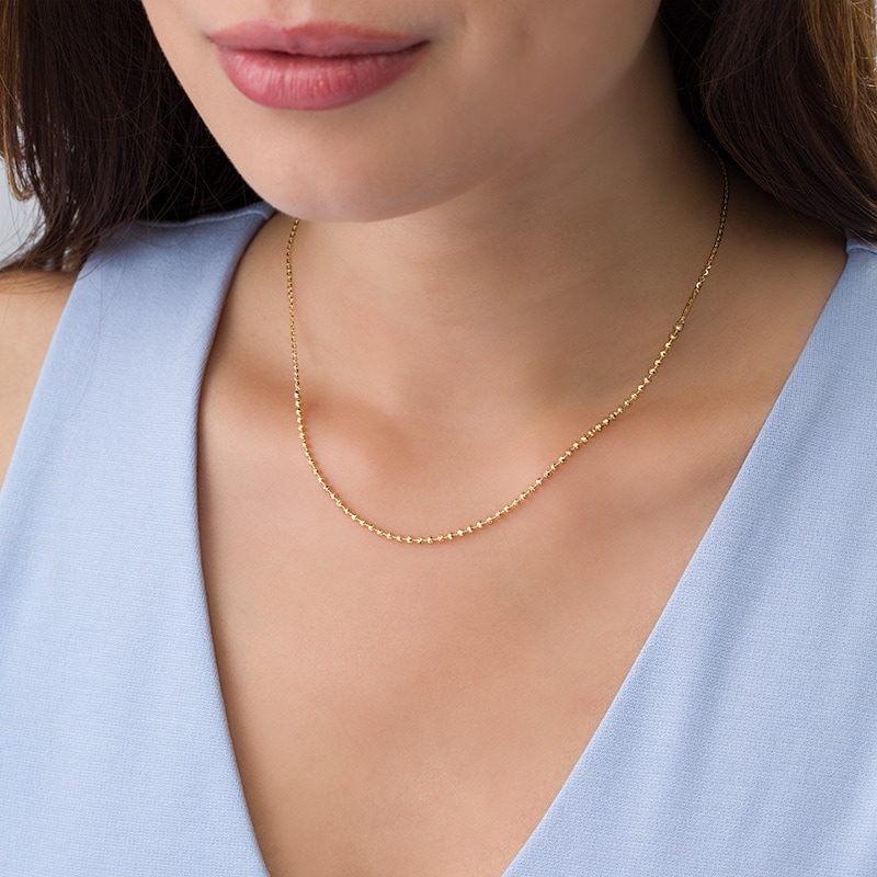 Main Image 2 of Previously Owned - Made in Italy Diamond-Cut Beaded Choker Necklace in 14K Gold - 16"