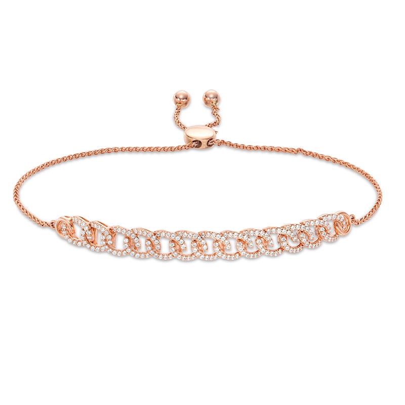 Main Image 1 of Previously Owned - 1/2 CT. T.W. Diamond Interlocking Curb Link Bolo Bracelet in 10K Rose Gold - 9.5"
