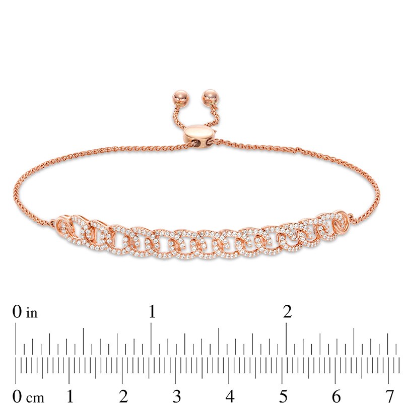Main Image 3 of Previously Owned - 1/2 CT. T.W. Diamond Interlocking Curb Link Bolo Bracelet in 10K Rose Gold - 9.5"