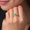 Thumbnail Image 2 of Previously Owned - Oval Emerald and 1/5 CT. T.W. Diamond Frame Scrolling Split Shank Ring in 10K Gold