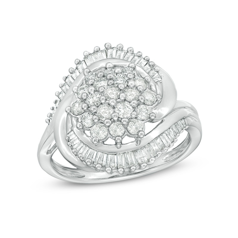 Main Image 1 of Previously Owned - 1 CT. T.W. Composite Diamond Starburst Bypass Ring in 10K White Gold