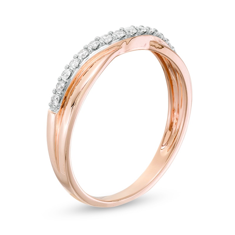 Main Image 2 of Previously Owned - 1/5 CT. T.W. Diamond Two Row Twist Contour Wedding Band in 14K Rose Gold