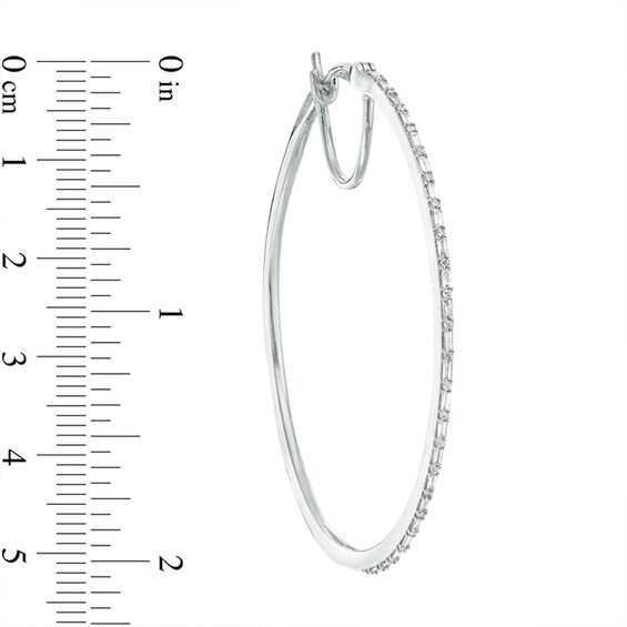 Previously Owned - 1/2 CT. T.W. Baguette and Round Diamond Alternating Hoop Earrings in 10K White Gold Previously Owned - 1/2 CT. T.W. Baguette and Round Diamond Alternating Hoop Earrings in 10K White Gold