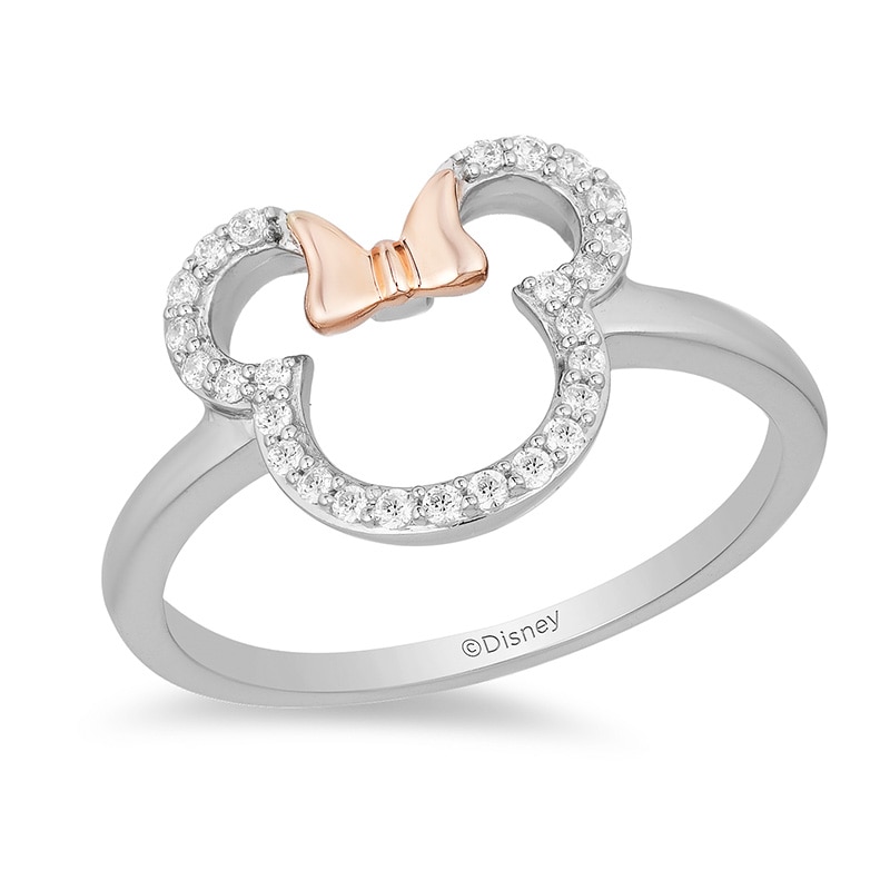 Main Image 1 of Previously Owned - Mickey Mouse & Minnie Mouse 1/6 CT. T.W. Diamond Ring in Sterling Silver and 10K Rose Gold