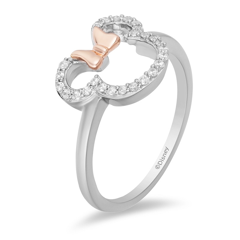 Main Image 2 of Previously Owned - Mickey Mouse & Minnie Mouse 1/6 CT. T.W. Diamond Ring in Sterling Silver and 10K Rose Gold