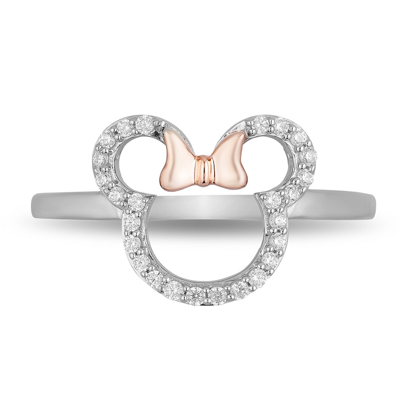 Main Image 3 of Previously Owned - Mickey Mouse & Minnie Mouse 1/6 CT. T.W. Diamond Ring in Sterling Silver and 10K Rose Gold