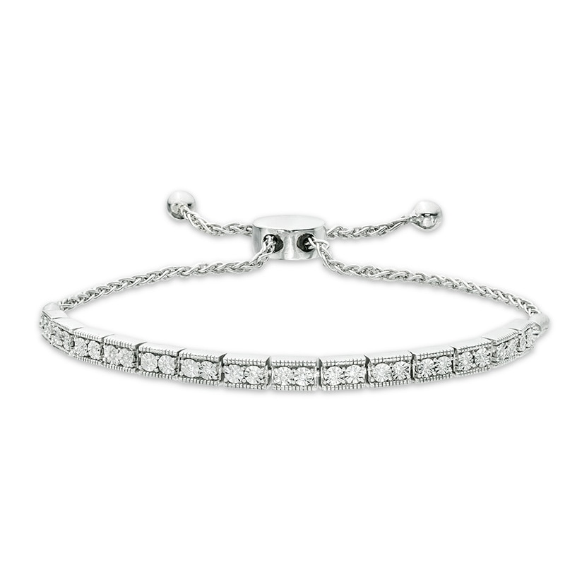 Main Image 1 of Previously Owned - 1/10 CT. T.W. Diamond Bar Bolo Bracelet in Sterling Silver - 9.5"
