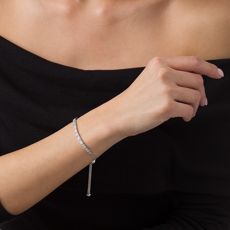 Main Image 2 of Previously Owned - 1/10 CT. T.W. Diamond Bar Bolo Bracelet in Sterling Silver - 9.5"