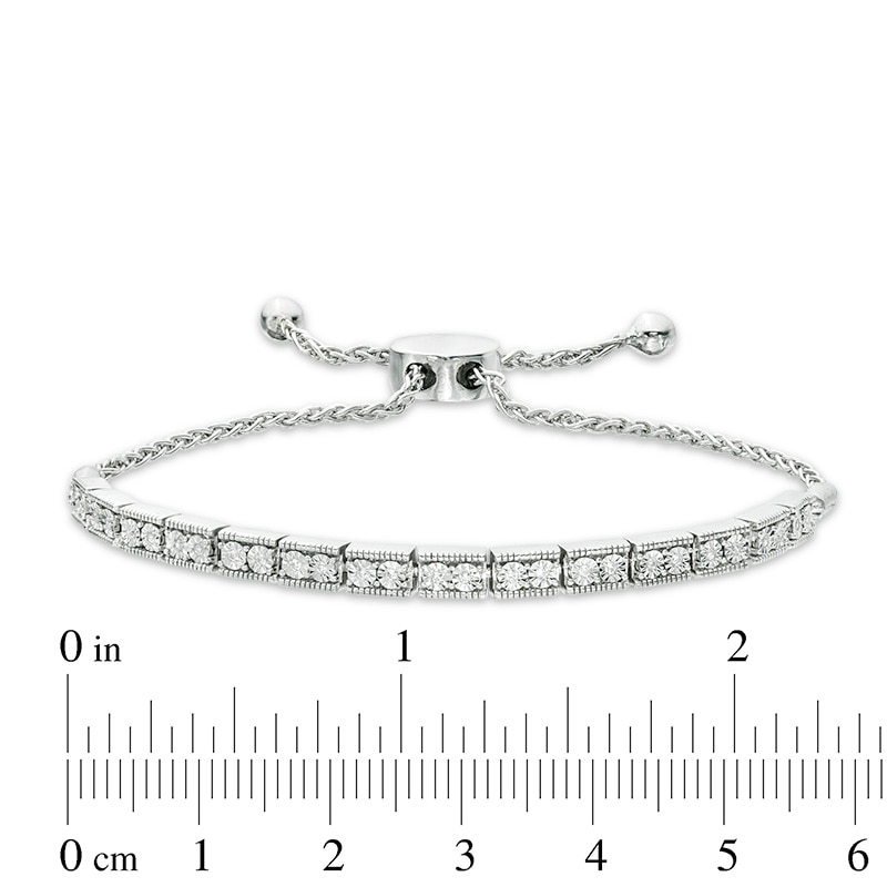 Main Image 3 of Previously Owned - 1/10 CT. T.W. Diamond Bar Bolo Bracelet in Sterling Silver - 9.5"