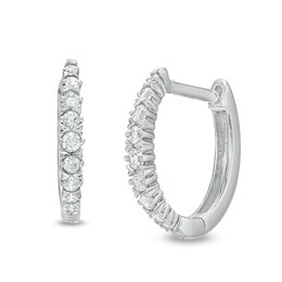 Previously Owned - 1/4 CT. T.W. Diamond Oval Hoop Earrings in 10K White Gold