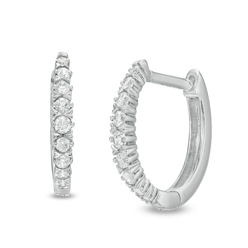 Main Image 1 of Previously Owned - 1/4 CT. T.W. Diamond Oval Hoop Earrings in 10K White Gold