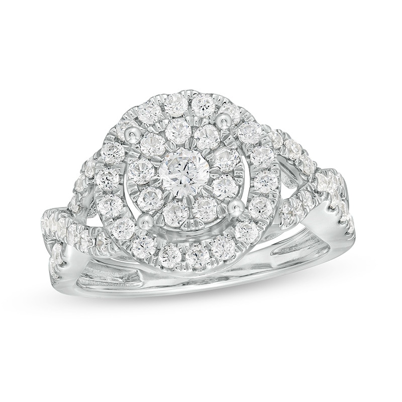 Main Image 1 of Previously Owned - 1 CT. T.W. Diamond Double Frame Twist Shank Ring in 10K White Gold