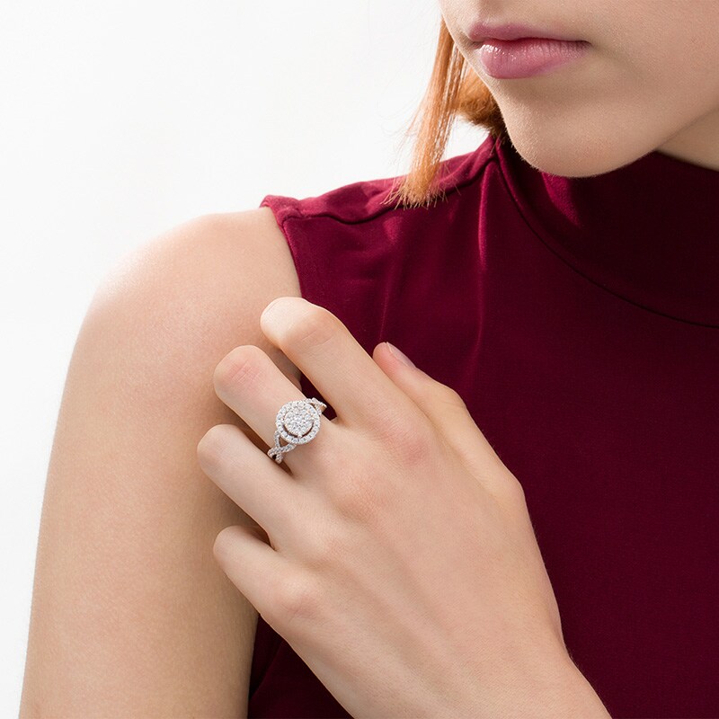 Main Image 2 of Previously Owned - 1 CT. T.W. Diamond Double Frame Twist Shank Ring in 10K White Gold