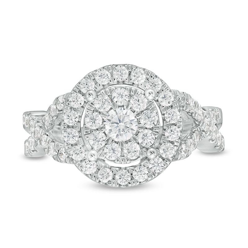 Main Image 4 of Previously Owned - 1 CT. T.W. Diamond Double Frame Twist Shank Ring in 10K White Gold