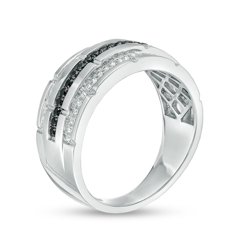 Main Image 3 of Previously Owned - 1/3 CT. T. W. Enhanced Black and White Diamond Multi-Row Ring in Sterling Silver