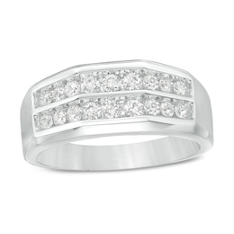 Previously Owned - Men's 3/4 CT. T.W. Diamond Double Row Channel-Set Anniversary Band in 10K White Gold