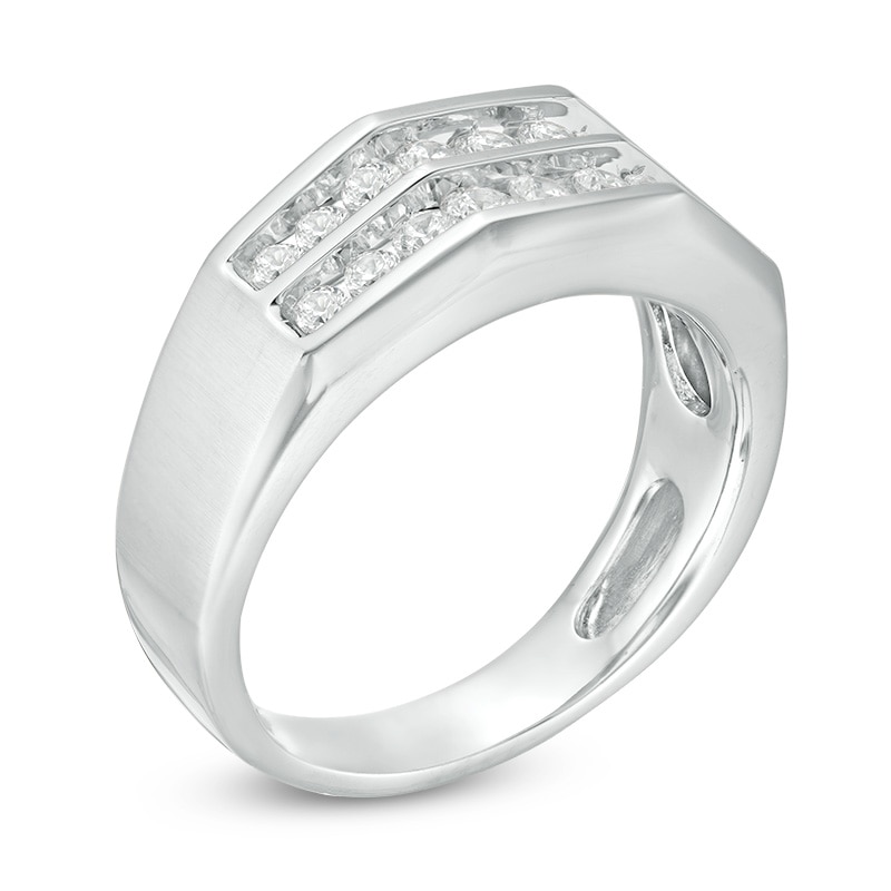 Main Image 3 of Previously Owned - Men's 3/4 CT. T.W. Diamond Double Row Channel-Set Anniversary Band in 10K White Gold