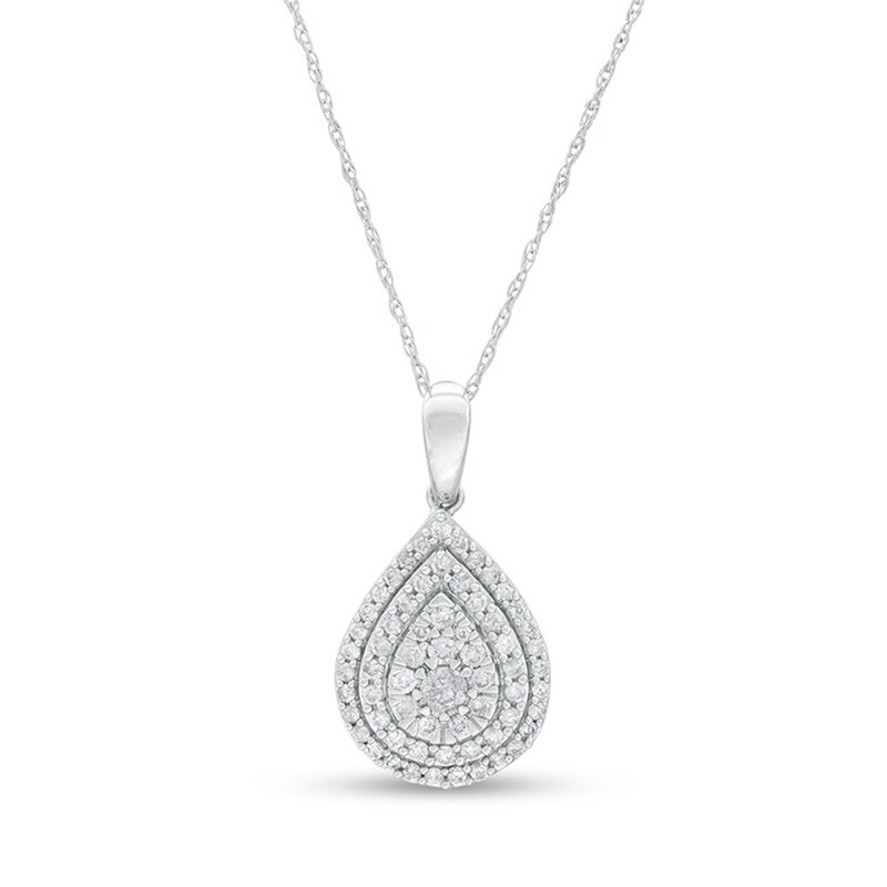 Main Image 1 of Previously Owned - 1/2 CT. T.W. Composite Diamond Double Teardrop Frame Pendant in 10K White Gold
