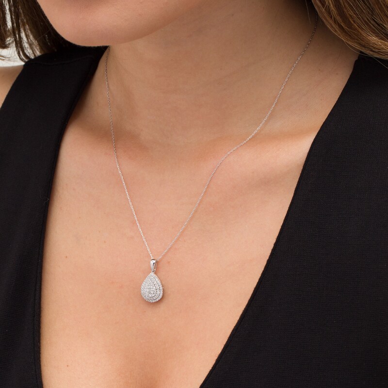 Main Image 2 of Previously Owned - 1/2 CT. T.W. Composite Diamond Double Teardrop Frame Pendant in 10K White Gold