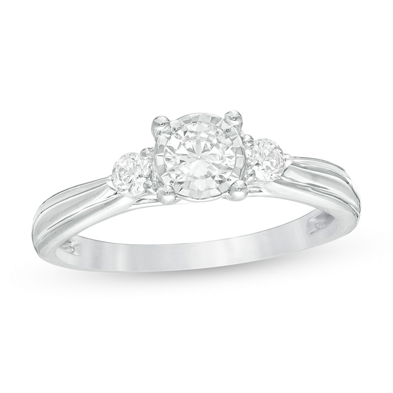 Main Image 1 of Previously Owned - 1/2 CT. T.W. Diamond Past Present Future® Engagement Ring in 10K White Gold