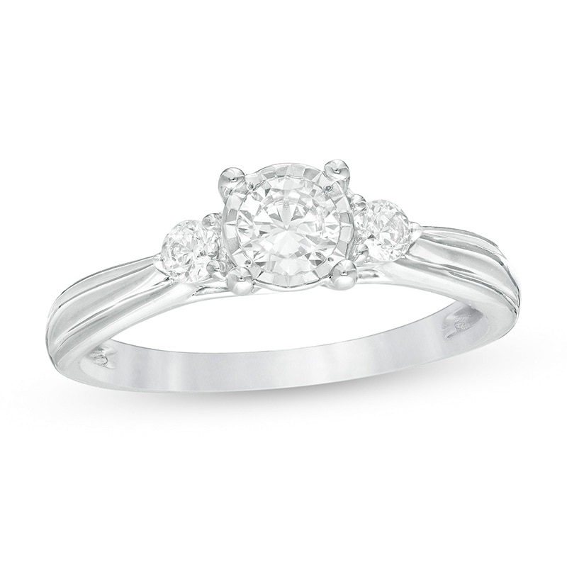 Previously Owned - 1/2 CT. T.W. Diamond Past Present Future® Engagement Ring in 10K White Gold