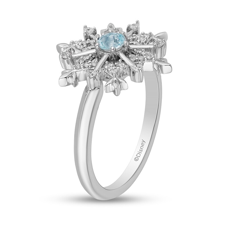Main Image 2 of Previously Owned - Enchanted Disney Elsa Aquamarine and 1/8 CT. T.W. Diamond Snowflake Ring in Sterling Silver