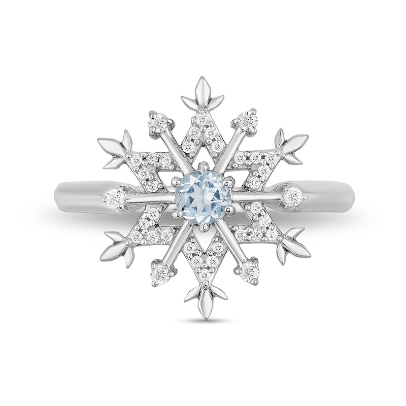 Main Image 3 of Previously Owned - Enchanted Disney Elsa Aquamarine and 1/8 CT. T.W. Diamond Snowflake Ring in Sterling Silver