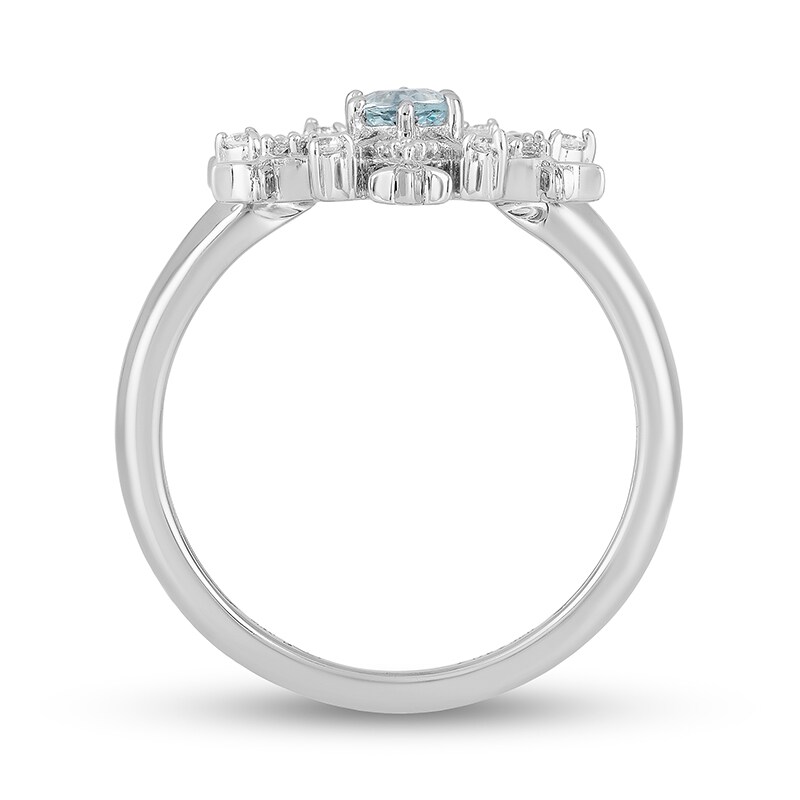 Main Image 4 of Previously Owned - Enchanted Disney Elsa Aquamarine and 1/8 CT. T.W. Diamond Snowflake Ring in Sterling Silver