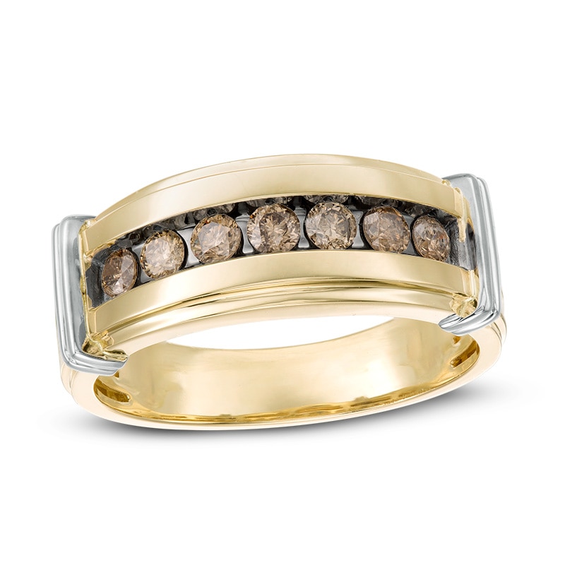 Main Image 1 of Previously Owned - Men's 1/2 CT. T.W. Champagne Diamond Seven Stone Collar Ring in 10K Two-Tone Gold