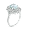 Thumbnail Image 2 of Previously Owned - Oval Aquamarine and Diamond Accent Sunburst Frame Ring in 10K White Gold