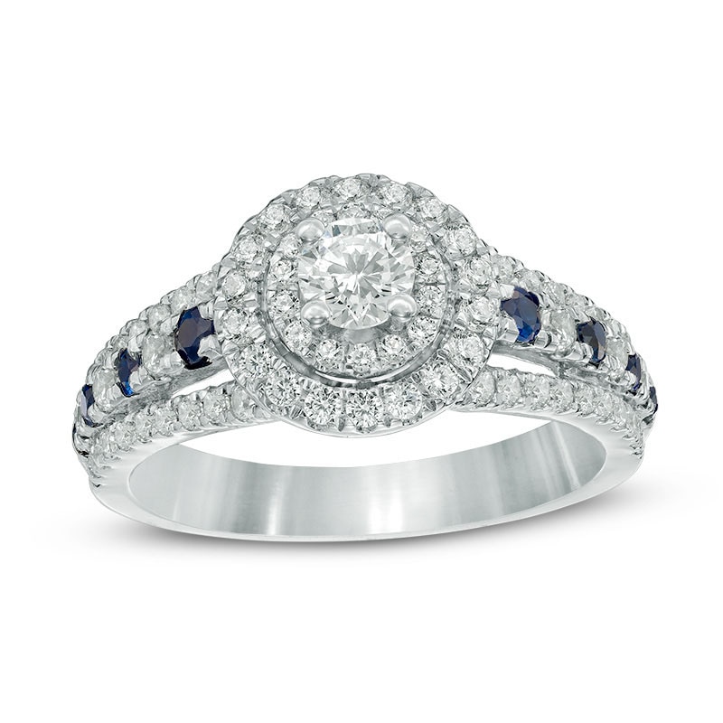 Main Image 1 of Previously Owned - Vera Wang Love Collection 7/8 CT. T.W. Diamond Double Frame Engagement Ring in 14K White Gold