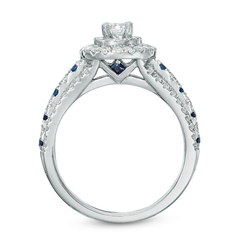 Main Image 3 of Previously Owned - Vera Wang Love Collection 7/8 CT. T.W. Diamond Double Frame Engagement Ring in 14K White Gold