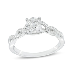 Previously Owned - 1/4 CT. T.W. Diamond Frame Twist Shank Promise Ring in 10K White Gold