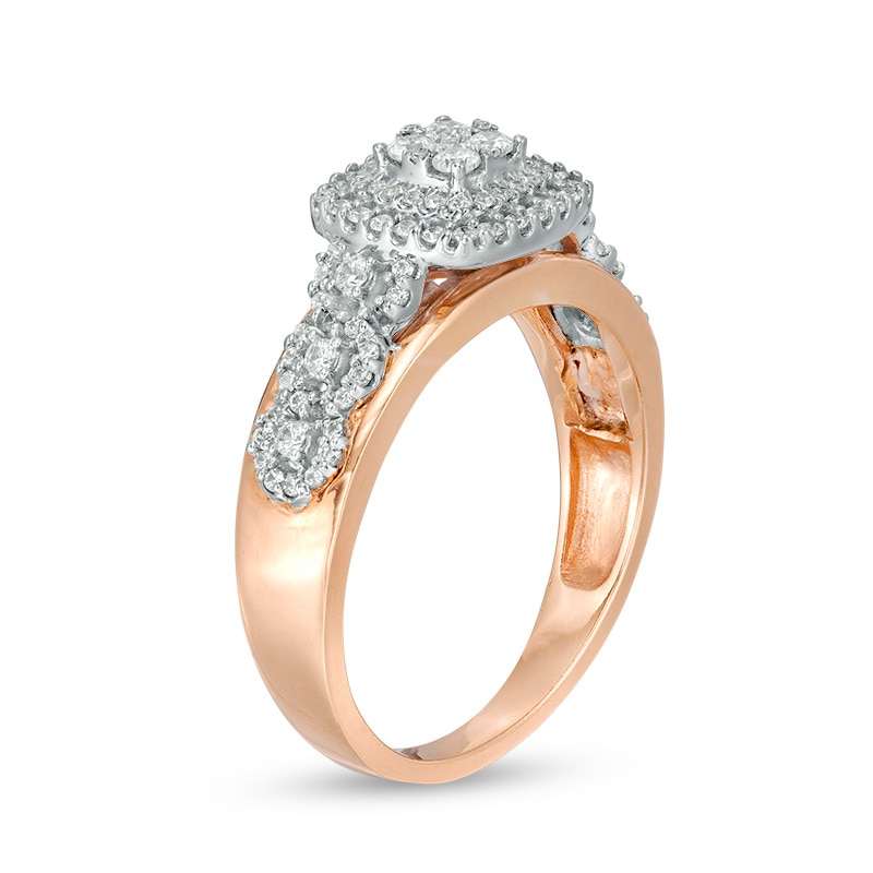 Main Image 2 of Previously Owned - 1/2 CT. T.W. Diamond Double Cushion Frame Ring in 10K Two-Tone Gold