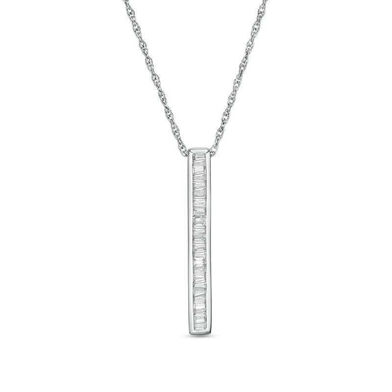 Main Image 1 of Previously Owned - 1/6 CT. T.W. Baguette Diamond Vertical Bar Pendant in 10K White Gold