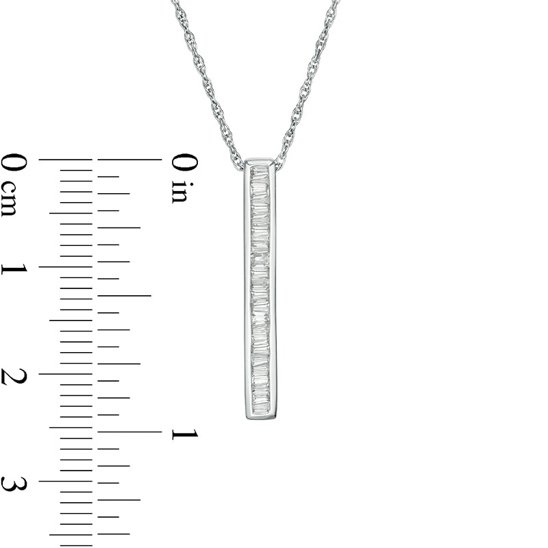 Main Image 3 of Previously Owned - 1/6 CT. T.W. Baguette Diamond Vertical Bar Pendant in 10K White Gold