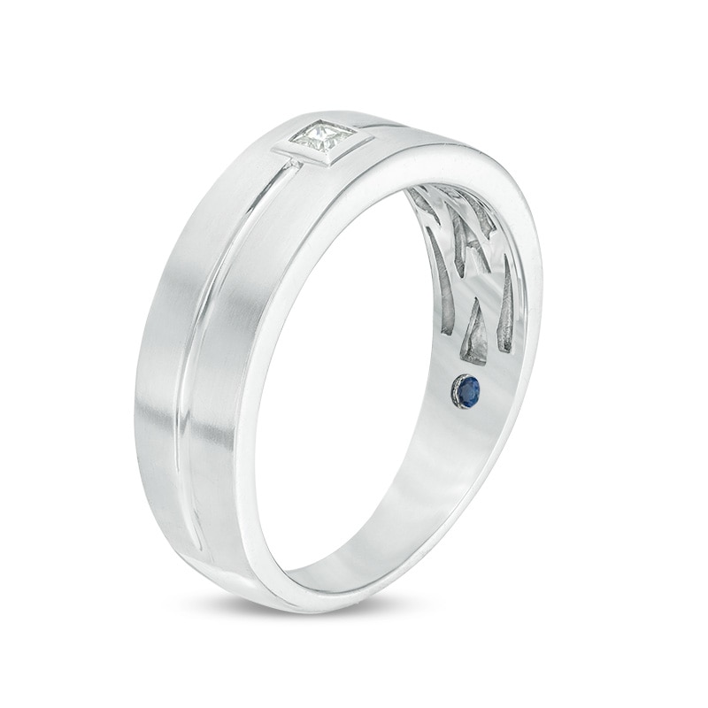 Previously Owned - Vera Wang Love Collection Men’s 1/15 CT. Square Diamond Solitaire Wedding Band in 14K White Gold