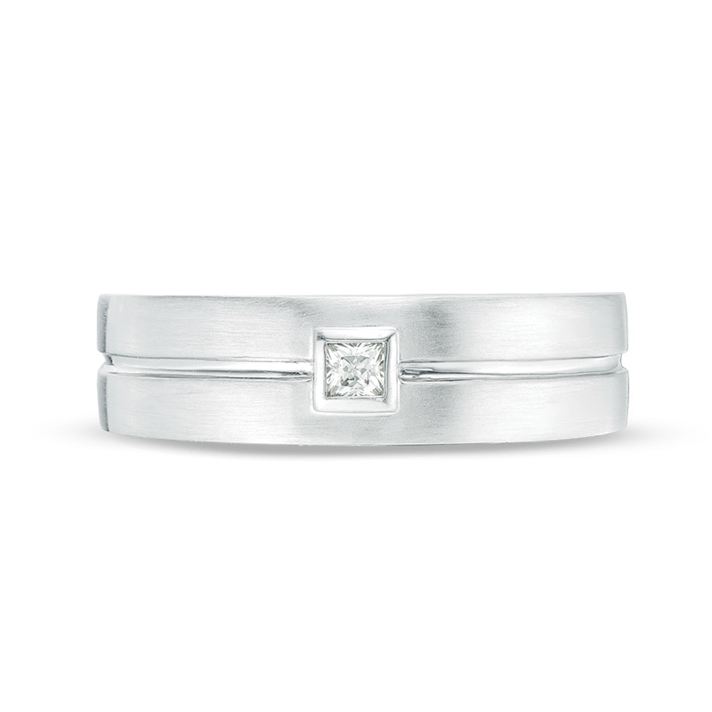Previously Owned - Vera Wang Love Collection Men’s 1/15 CT. Square Diamond Solitaire Wedding Band in 14K White Gold