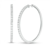 Previously Owned - 1 CT. T.W. Baguette and Round Diamond Alternating Double Row Hoop Earrings in 10K White Gold