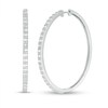 Thumbnail Image 0 of Previously Owned - 1 CT. T.W. Baguette and Round Diamond Alternating Double Row Hoop Earrings in 10K White Gold