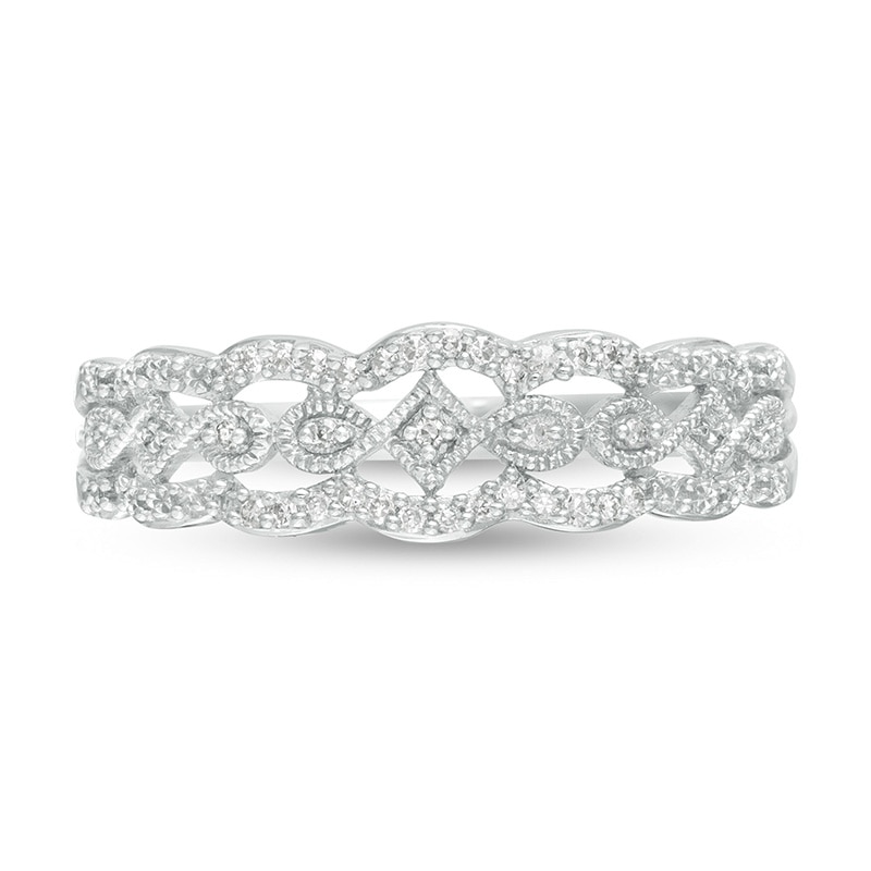 Main Image 4 of Previously Owned - 1/15 CT. T.W. Diamond Scallop Vintage-Style Anniversary Ring in 10K White Gold