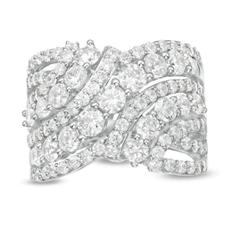 Previously Owned - 3 CT. T.W. Diamond Bypass Multi-Row Ring in 10K White Gold