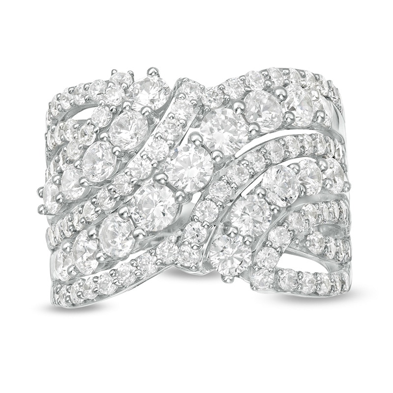 Previously Owned - 3 CT. T.W. Diamond Bypass Multi-Row Ring in 10K White Gold