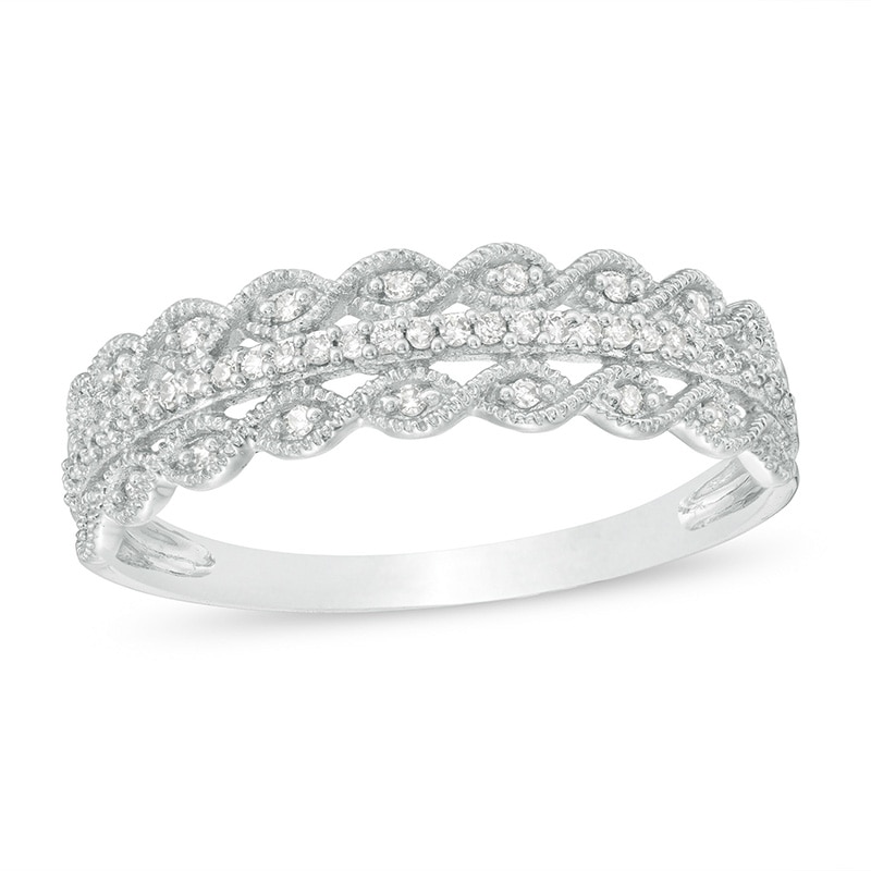 Main Image 1 of Previously Owned - 1/15 CT. T.W. Diamond Vintage-Style Stackable Anniversary Band in 10K White Gold