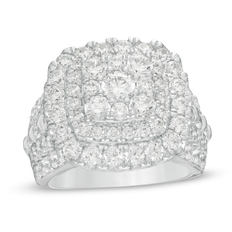 Main Image 1 of Previously Owned - 4 CT. T.W. Diamond Triple Cushion Frame Engagement Ring in 10K White Gold